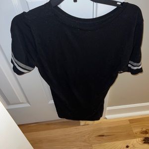 Large black shirt with striped sleeves